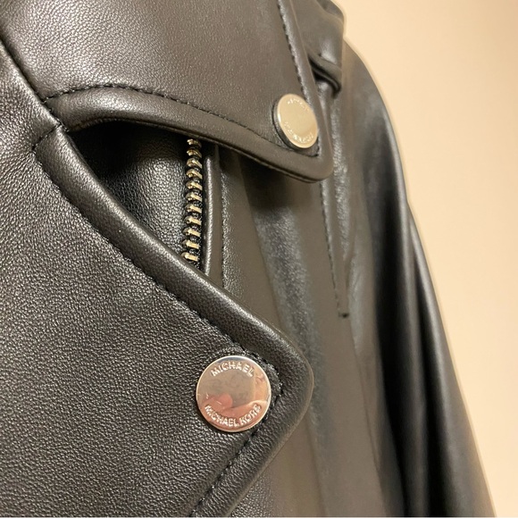 NWT Michael Kors Belted Moto Leather Jacket - Picture 6 of 8